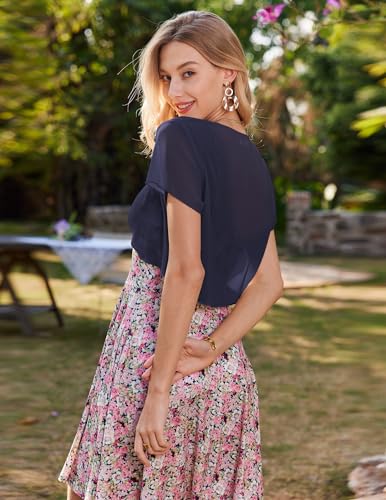 Zeagoo Chiffon Cardigan Damen Kurzarm Front öffnen Bolero Einfarbig Dünne Sommerjacke Casual Tops Navy XXL
