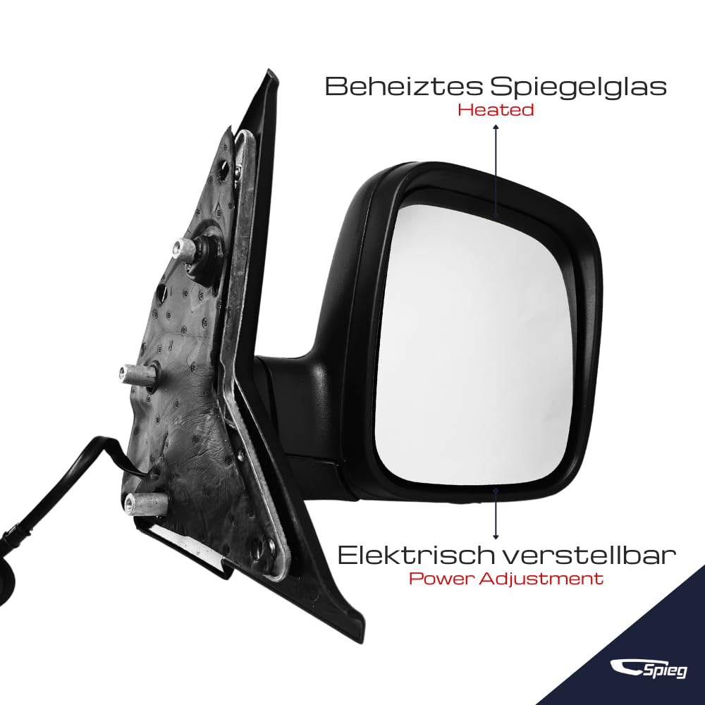 Spieg Außenspiegel Rechts für Volkswagen Transporter T5, Multivan 2003-2009 Elektrisch Verstellbar, Beheizt, Manuell Einklappbar, Schwarz, 5 PIN (Beifahrerseite)