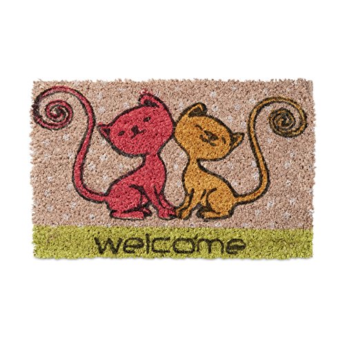 Relaxdays Mini Paillasson enfants avec motifs chats tapis entrée pour les petits fibres de coco...