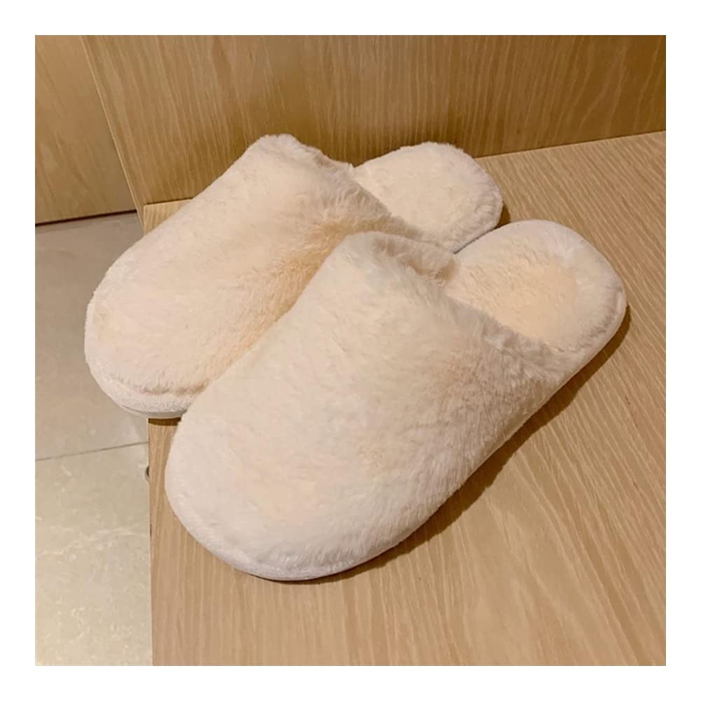 QUNINE Zapatillas de Invierno de poliéster para Mujer, Zapatos Suaves y cálidos para el hogar, Zapatillas de casa peludas Antideslizantes para Dormitorio Interior de niña (Marfil 36/37 EU)