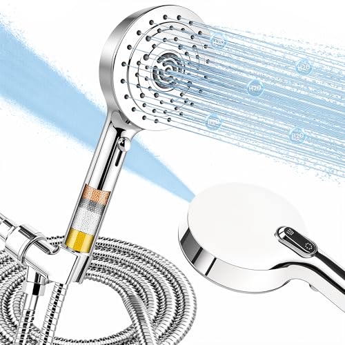 Image of Filtered Shower Head with Handheld - High Pressure 7 Spray Mode 5 inch Panel Showerhead with Stainless Hose, Hard Water Filter Beads Showerhead, Reduce Dandruff, Protect Colored Hair and Soothe Dry Skin