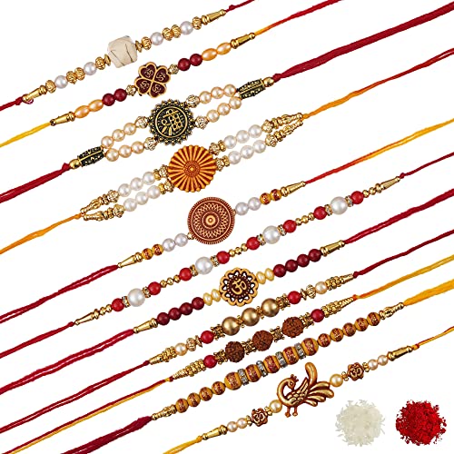 Image of eCraftIndia Golden Designer Bro Kids Rakhi with Roli Chawal Pack | Raksha Bandhan Rakhi