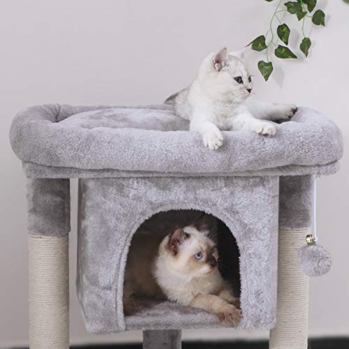 Bewishome Cat Tree Cat House Cat Condo With Sisal Scratching Posts, Plush Perch, Cat Tower Furniture Cat Bed Kitty Activity Center Kitten Play House, Light Grey Mmj08G #TOP2
