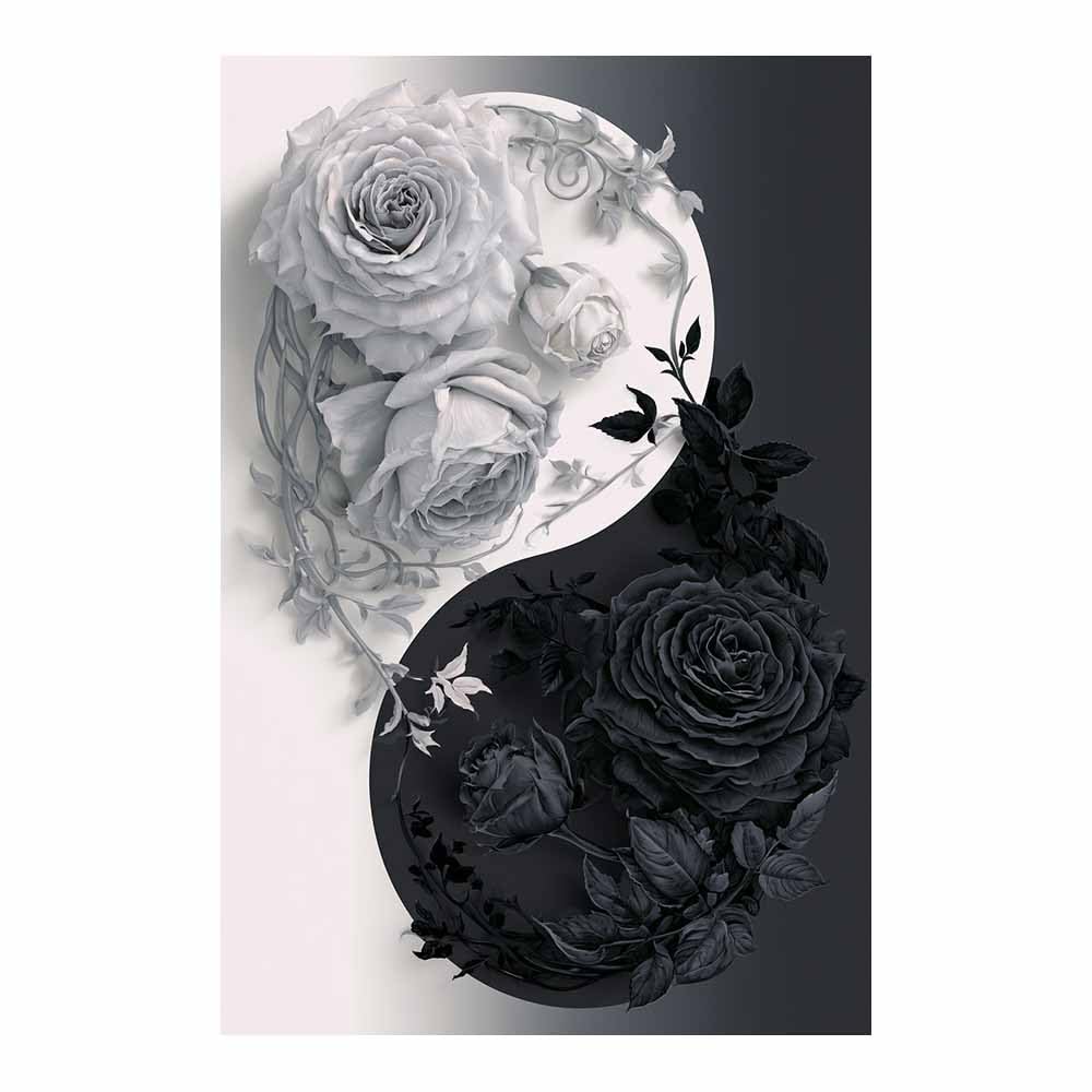 XENIOU Black And White Pictures Yin Yang Ros Pattern prints for walls, canvas wall art for Living Room Bedroom Bathroom Home Office Wall Decoration(Multicolor)-80x120cm Unframed