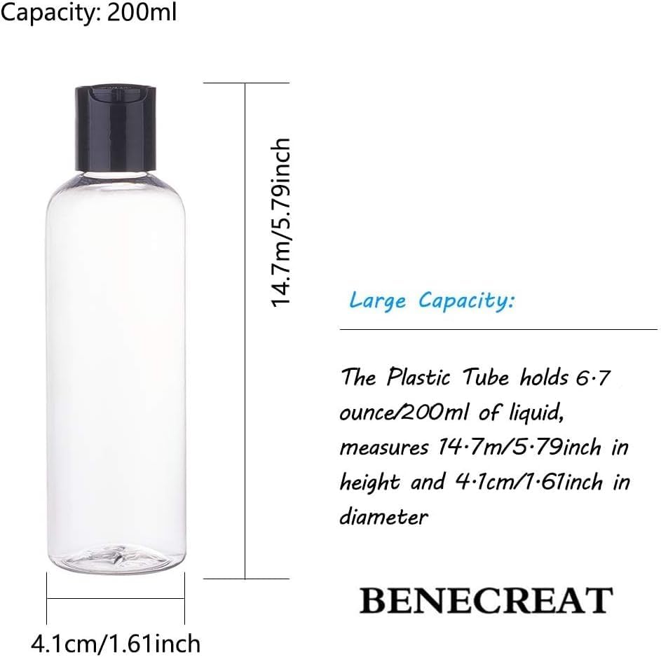 Miniatura 2 de BENECREAT Paquete de 8 botellas grandes de plástico transparente recargables de 5 onzas con tapas de prensa negras para champú, jabón, loción y