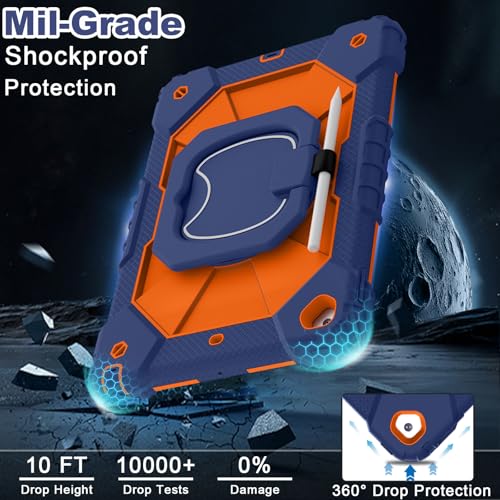 Image of WESOROL Case for iPad 9th /8th /7th Generation 10.2 Inch iPad 9th Generation Case with Screen Protector Rotating Stand Pencil Holder Heavy Duty Shockproof Cover for 9th Gen iPad Case,Navy Orange