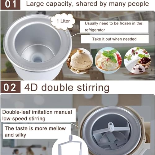 Softeismaschine, 1 l, automatische Mini-Fruchteismaschine for die Heim-DIY-Küche, Einfrieren von Joghurt-Sorbet, Heim-Eismaschinen, abnehmbarer Rührflügel, transparenter Deckel, for die Heim-DIY-Küche – Bild 6