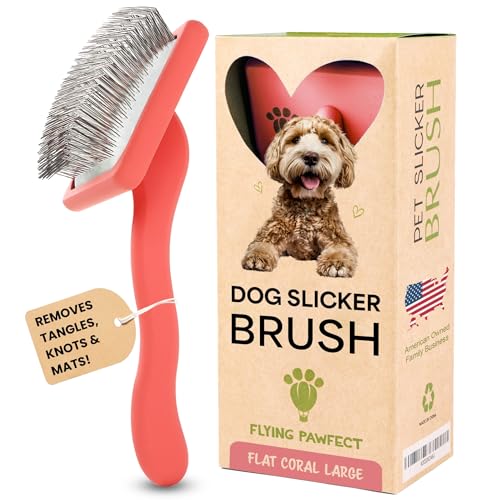 Slicker Brush for Dogs - Long Pin for Poodles, Doodles & Long Haired Dogs, Deshedding & Dematting Tool, Slicker Dog Brushes for Grooming (Coral, Flat Large)
