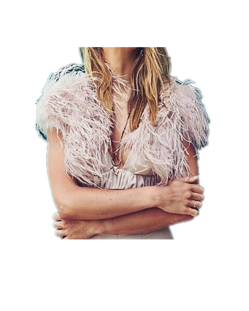 Women Ostrich Fur Feather Small Vest Bolero for Wedding for Party Bride Furry White Color Blush Fluffy Luxurious Romantic