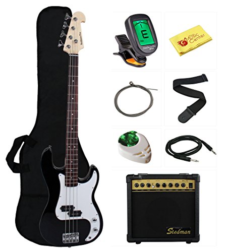 Stedman Beginner Series Bass Guitar Bundle with 15-Watt Amp, Gig Bag, Instrument Cable, Strap...