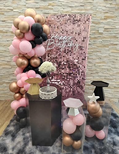 Image of Pink Shimmer Wall Backdrop 48 Panels Cover 6 x 8 Ft, Photo Backdrops for Wedding,Anniversary,Birthday,Party Decoration