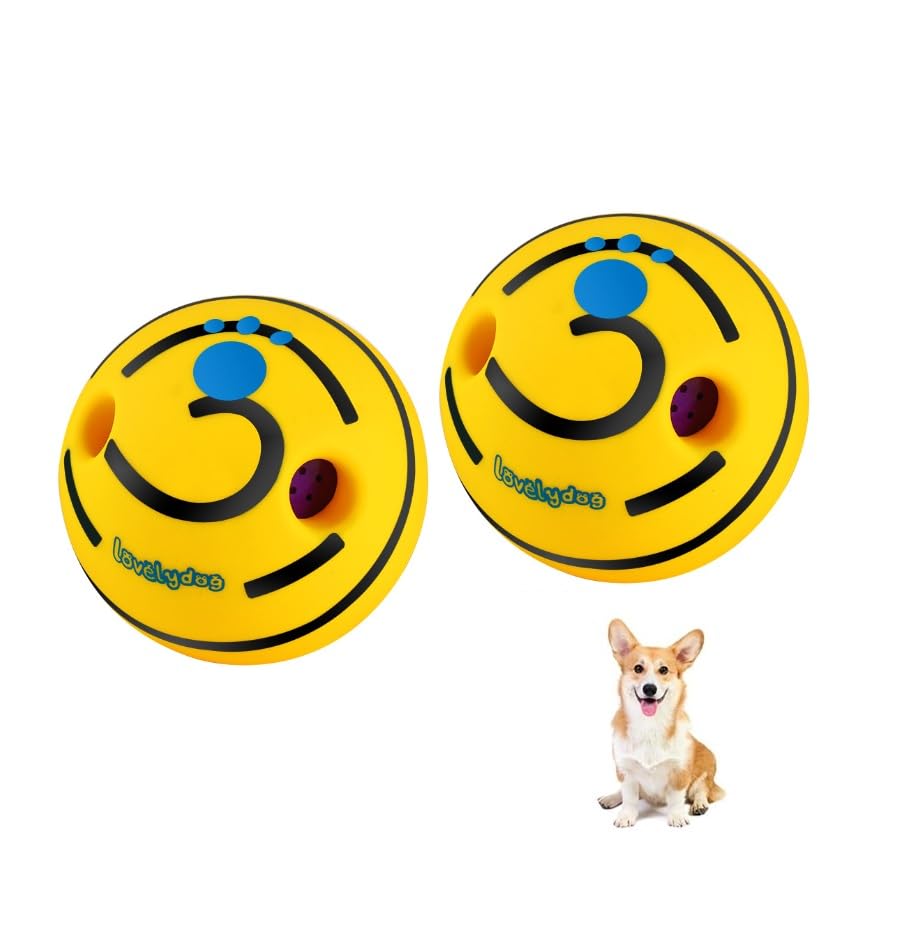 Wobble Giggle Ball for Dogs Durable Interactive Dog Toys for Small Medium Large Dogs Yellow Black M 3