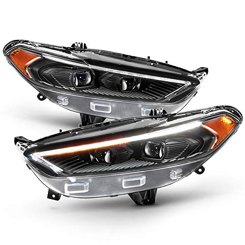 ACANII - For 2013-2016 Ford Fusion LED Switchback Signal DRL Black Projector Headlights Headlamps Pair Set Left+Right