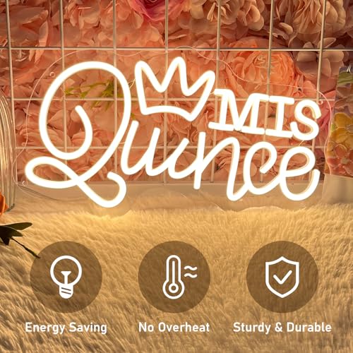 Image of Mis Quince Neon Sign for Wall Decor Dimmable LED Sign Neon Lights for Bedroom Light Decoration for Birthday Party Room Decoration Gift for Girl Kid Lover 40CM*23CM Warm White