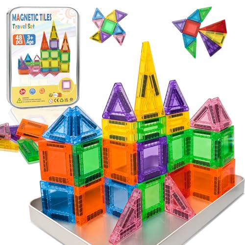Kerhitoy 48-Piece Mini Magnetic Tiles Travel Set