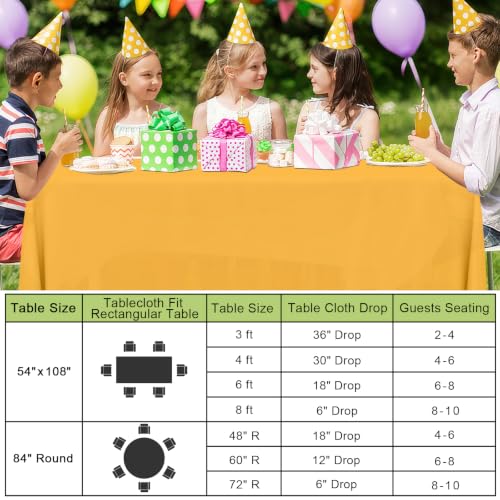 Image of Smiry Disposable Table Cloth 3 Pack, 54 x 108 Inch Waterproof Plastic Tablecloth, Decorative Rectangle Table Covers for Party, Birthday, Picnic, Mustard Yellow