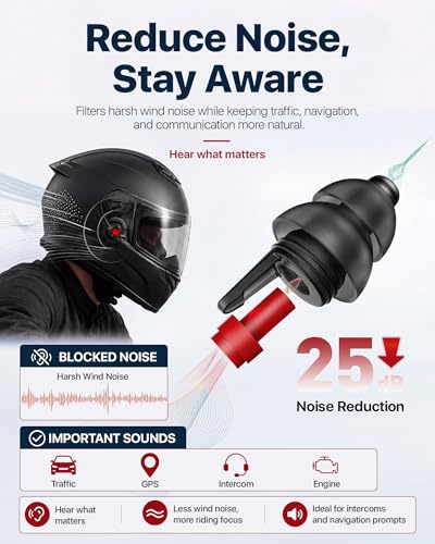 Image of Motorcycle Ear Plugs for Wind Noise Reduction, 2 Filter Options Reusable Motorcycle Accessories, Soft Comfortable Hearing Protection Earplugs for Motorbike, Touring, Racing, Riding - 25dB Biker Gifts