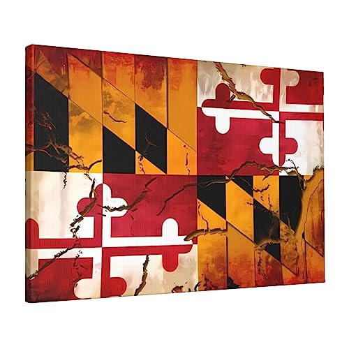 Toile vintage drapeau Maryland tableau coton décoration murale bureau