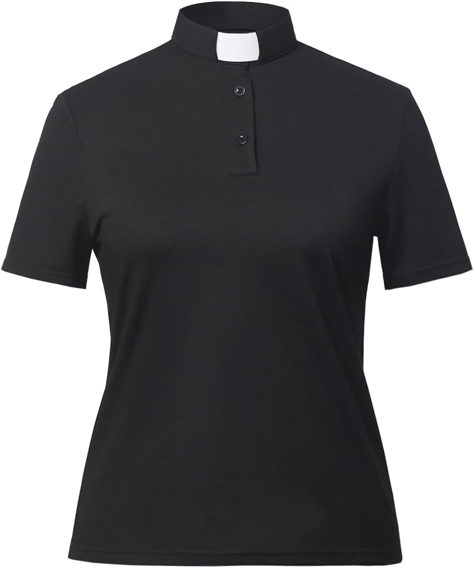 Clergy Shirts for Women Pastor Full Collar Short Sleeve Polo Shirt Clergy Dresses