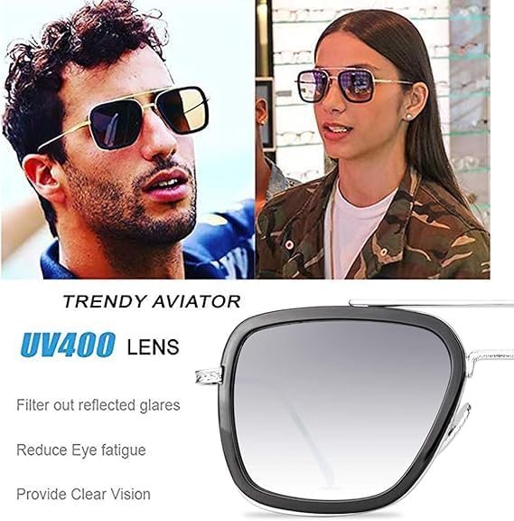 Tony Stark Sunglasses Retro Aviator Sunglasses Square Metal Frame (Tony Stark Same Color AND Spiderman the Same Color) - Image 7