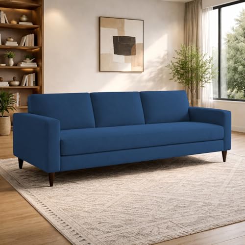 Image of Carlos 3 Seater Sofa Set for Living Room & Home Office, Modern Furniture Fabric Sofa Couch with Comfortable Soft Cushioning, Durable Wooden Frame, Stylish Seating for Home (Blue)