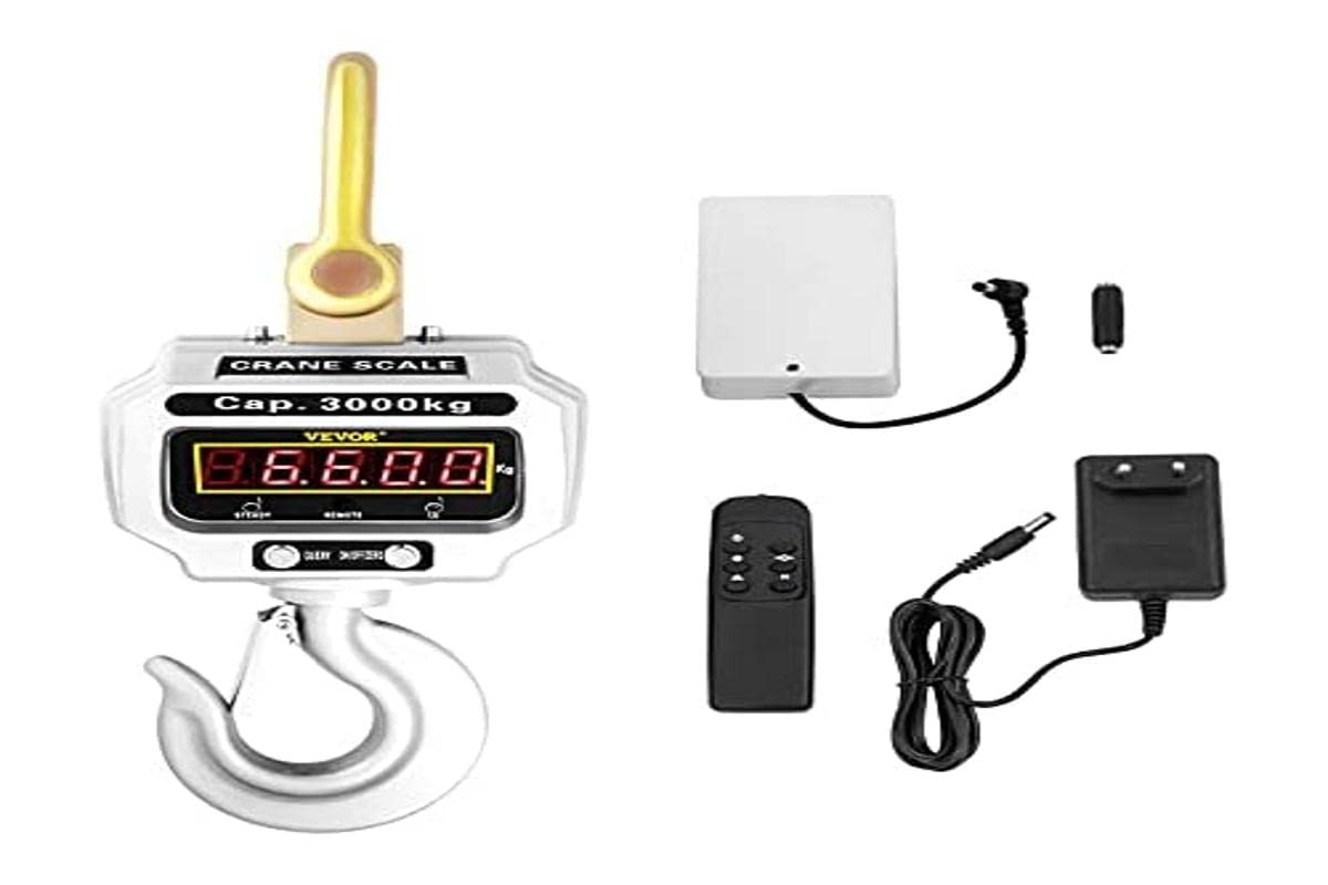 VEVOR Wildwaage Digital 3 000 KG, Hängewaage Digital mit Hohe Genauigkeit, Elektronische Kranwaage Hängewaage Digitale Haken, Mini tragbare Hängewaage mit LCD Anzeige für Reisen Koffer, Fischerei