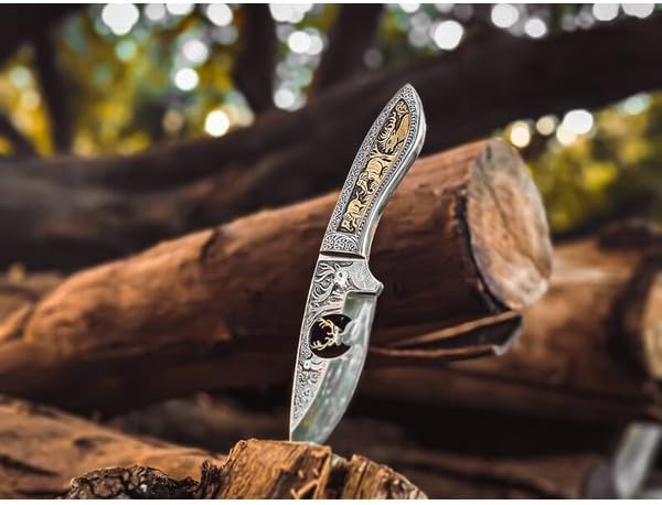 Handengraved Hunting Knife Skinning Knife 440C Stainless Steel Fixed Blade Knife with Sheath for Outdoor Camping, Fishing, Hunting