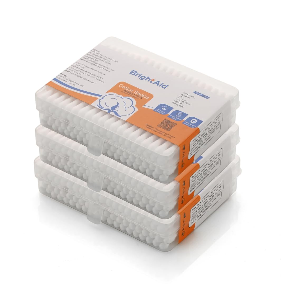Cotton Buds, Pack of 3, 100% Pure & Soft Cotton,100 Bamboo Wooden Sticks in Each Box-picture-19