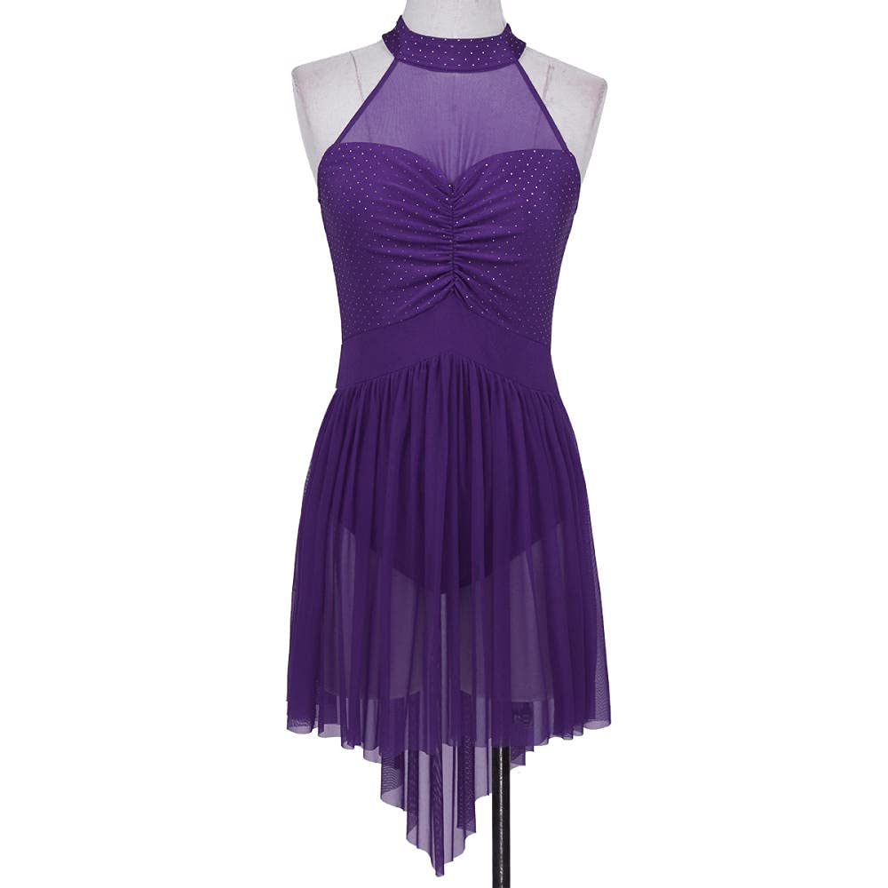 Damen Nachthemden & Nachthemden Damen Ballerina Tanzkurs Kleid Neckholder Polka Dots Unregelmäßiger Tüllsaum Gymnastik Trikot Tanzkleid für Damen (Lila M)