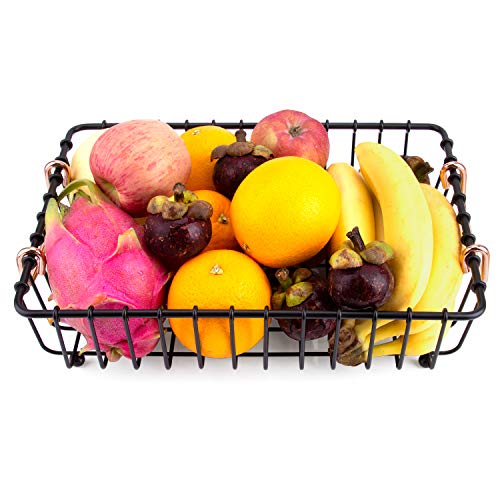 Fruit Basket - ESEOE 2 Tier Fruits Bowl Rectangular Frutas Storage for Kitchen Counter Top Vegetables Stand Metal Organization Snacks Rack Black 16"X 12" X 17.3"