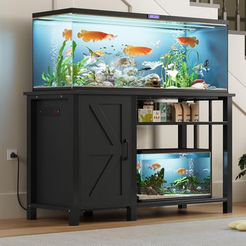 OtterOasis 55-75 Gallon Fish Tank Stand with Power Outlet & Adjustable Shelf, Heavy Duty Aquarium Stand with Cabinet Storage for Fish Tank, Turtle Tank, Reptile Terrarium, 1000LBS Capacity, Black