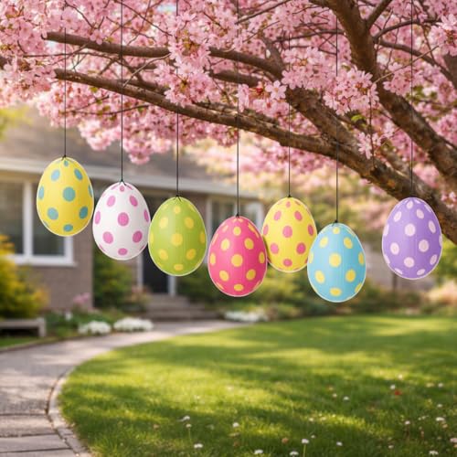 VictoryStore Yard Sign Outdoor Lawn Decorations - Easter Lawn Display, Flat Hanging Eggs Set, Set of 32 12412 (Corrugated Plastic)