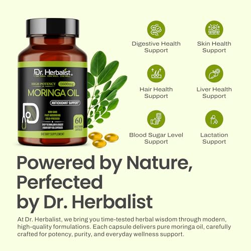 Image of Dr. HERBALIST Moringa Oil Softgels 1600mg, Cold Pressed, Halal 60ct