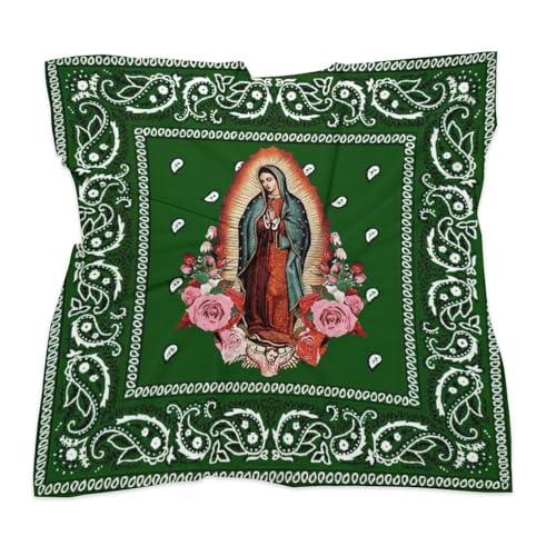 Our Lady of Guadalupe Mexico Hair Bandana Virgin Mary Silk Scarf Kerchief Square Scarf Wrap Neck Scarf for Women