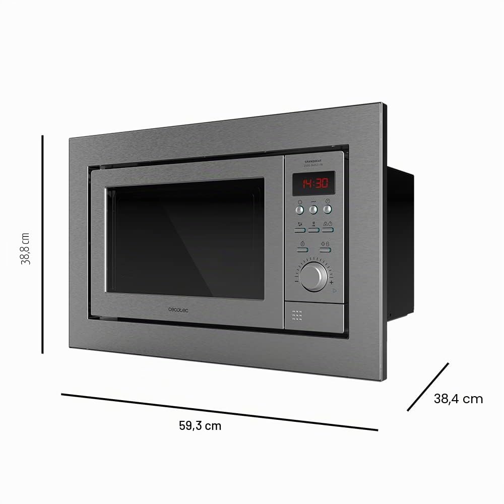 Cecotec Micro-ondes encastrable numérique et tactile GrandHeat 2500 Built-in Touch SteelBlack, 900 W de puissance. 25 L, gril de 1000 W, 8 fonctions préréglées, Minuterie (Acier)