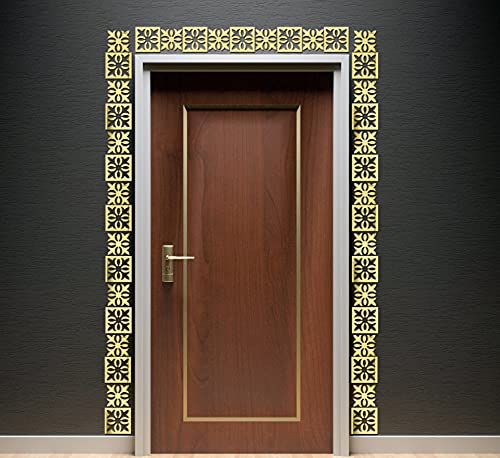 Image of Bikri Kendra - 48 Beautiful Pattern Golden Mirror Stickers for wall, wall Stickers, Acrylic Mirror wall Decor Sticker, wall Stickers for Hall Room, Bedroom (Golden)