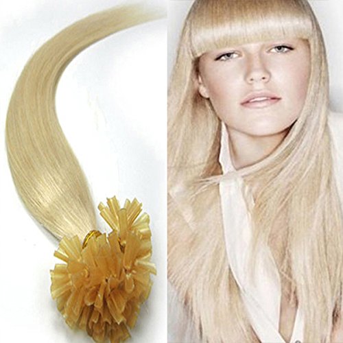 Xiaonibang Hair Extensions Pre Bonded Nail U Tip in Remy Brazilian Human Hair 100s (26''0.7g/s, 60 Platinum Blonde)