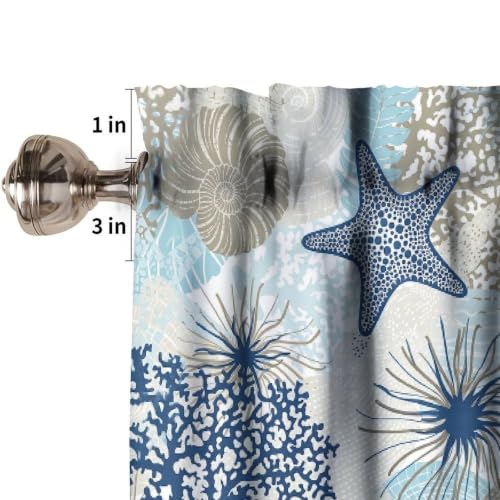 Image of Seashell Table Window Valance Curtain, Vintage Blue Coastal Nautical Corals Tropical Sea Beach Sealife Theme Window Treatment Valances for Home Kitchen Cafe Decor 54'x18', 1 Panel
