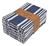 Urban Villa ,Trendy Stripes cloth napkins Set of 12 Indigo Blue/White Color dinner napkins 20x20 Inches 100% Cotton Over Sized , with Mitered Corners dinner napkins