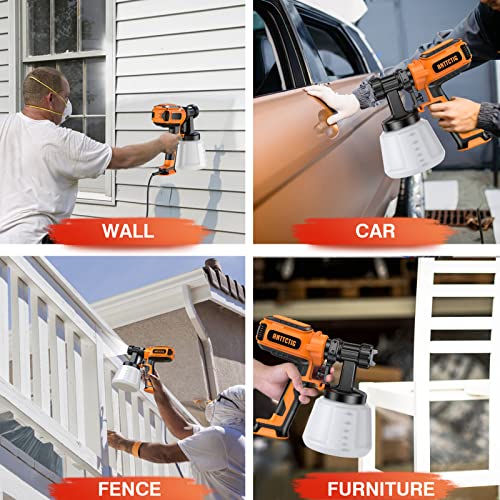 Anttctig Paint Sprayer, 700W High Power Hvlp Spray Gun With 4 Copper Nozzles, 3 Patterns, Electric Paint Gun With Cleaning&Blowing Function For Home Interior Exterior, Furniture, Fence, Walls, Cabinet #TOP7