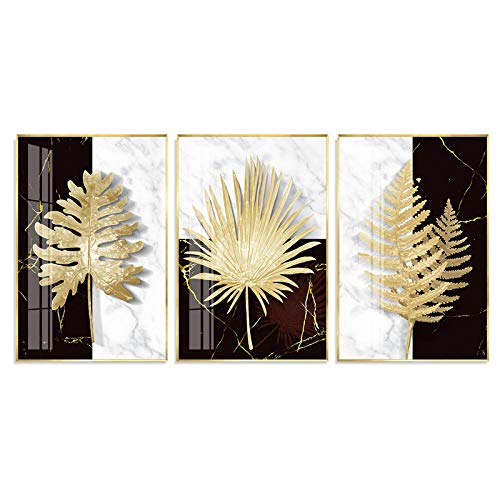 Affiches d'art noir et blanc avec feuilles d'or triptyque 50x70 cm sans cadre