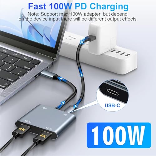 Image of Laptop Docking Station Dual Monitor, USB C Docking Station Double Monitor Compatible for Dell /HP /Lenovo /Mac, Dual HDMI Adapter for 2 Monitors with 2 HDMIs 4K /USB3.0 /PD, HDMI Splitter Extended Display