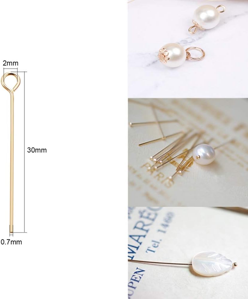 BENECREAT 100PCS 18K Real Gold Plated Eye Pins 21 Gauge Eye Pins for DIY Jewelry Making Findings - 30mm (1.2") Long