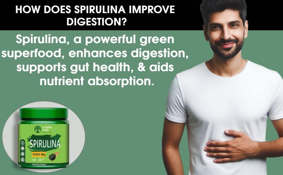 Vruksha Vitals Spirulina 3000 mg - 300 Tablets/Capsules supplement Spirulina extract powder