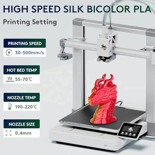 Image of ERYONE Silk Dual Color PLA Filament 3D Printer 1.75mm + /- 0.03mm, Bicolor Filament Two Tone PLA 1KG(2.2lbs) Cardboard Spool, Red Gold