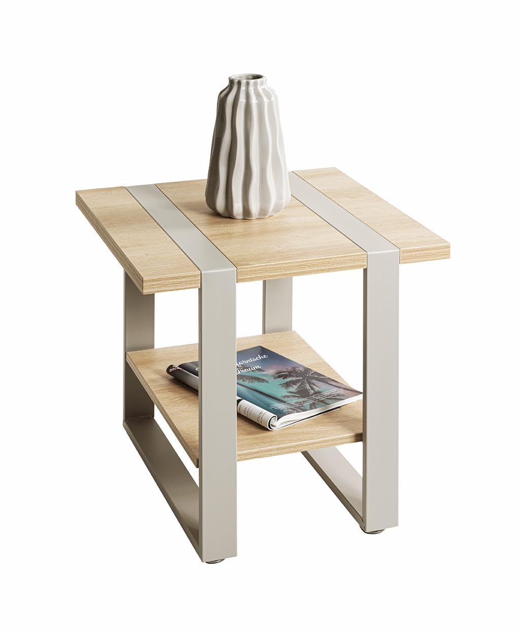 HAKU Table d'appoint en chêne Naturel, métal Gris Cachemire, aggloméré, Table de Salon de Style loft Industriel - Dimensions : L 45 x H 45 x P 45 cm Style : Moderne