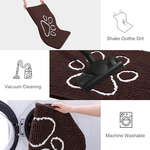 Image of Smiry Dog Door Mat for Muddy Paws, Absorbent Dirt Trapper Non Slip Quick Dry Washable Chenille Mat for Mud Dogs, Entry Rug for Indoor and Outdoor (34x21 Inches, Brown and White)