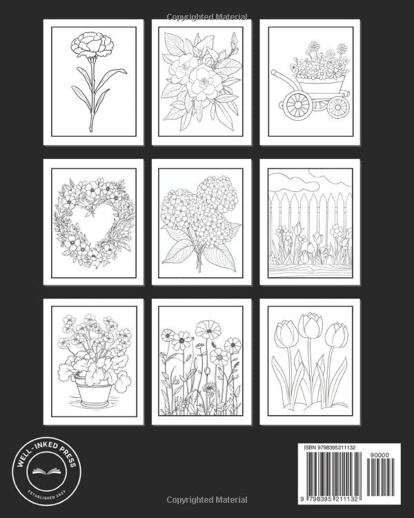 Vista 2 de Flower Adult Coloring Book Relaxation for Women, Kids & Seniors