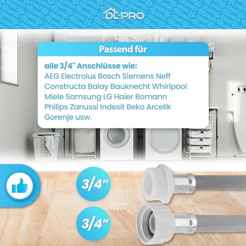 DL-pro 1,5m Zulaufschlauch Verlängerung für Waschmaschine und Spülmaschine - UNIVERSELL - [ROBUST & DICHT] - Für alle gängigen Modelle - Waschmaschinenschlauch Verlängerung - Größe wählen
