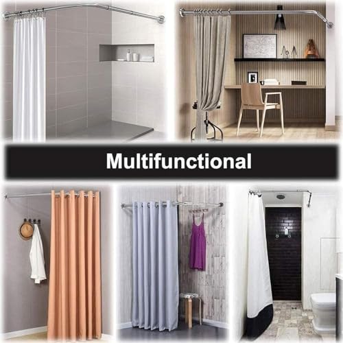 Barre de rideau de douche incurvée, tringle de rideau de bain incurvée - Installation facile, barres de baignoire en forme de L, tringle d'angle murale extensible pour salle de bain (70 x 95